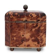 A Regency Tortoise Shell Veneered and Silver-Lined Tea Caddy