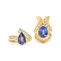 Tanzanite, Diamond, and Yellow Gold Ring and Enhancer Pendant