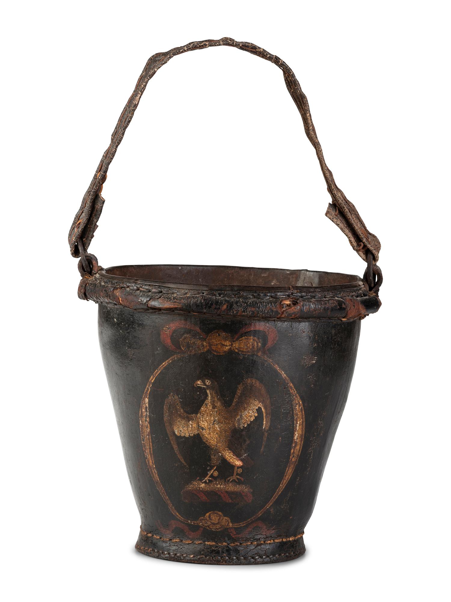An English Leather Eagle-Decorated Fire Bucket