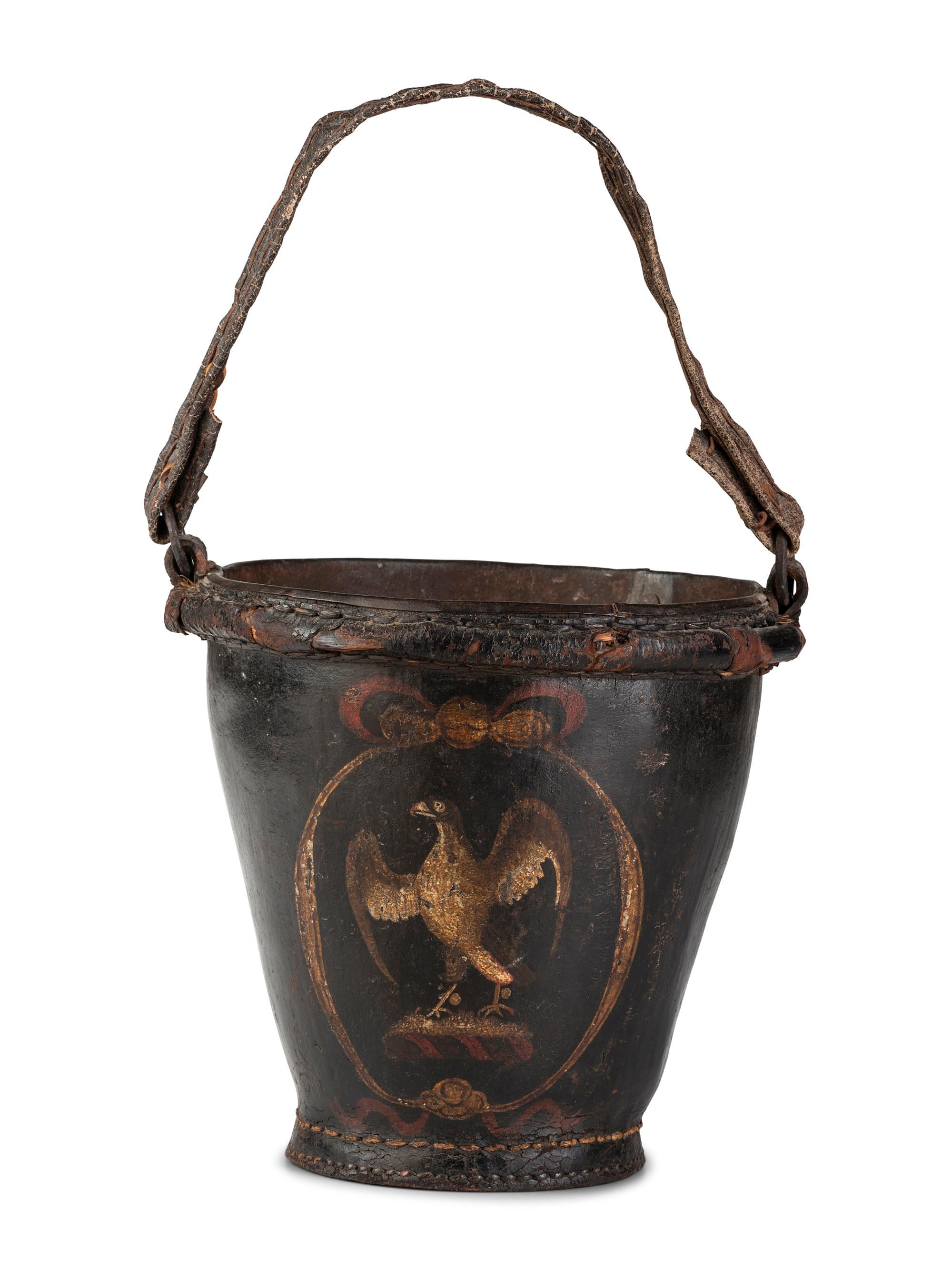 An English Leather Eagle-Decorated Fire Bucket
