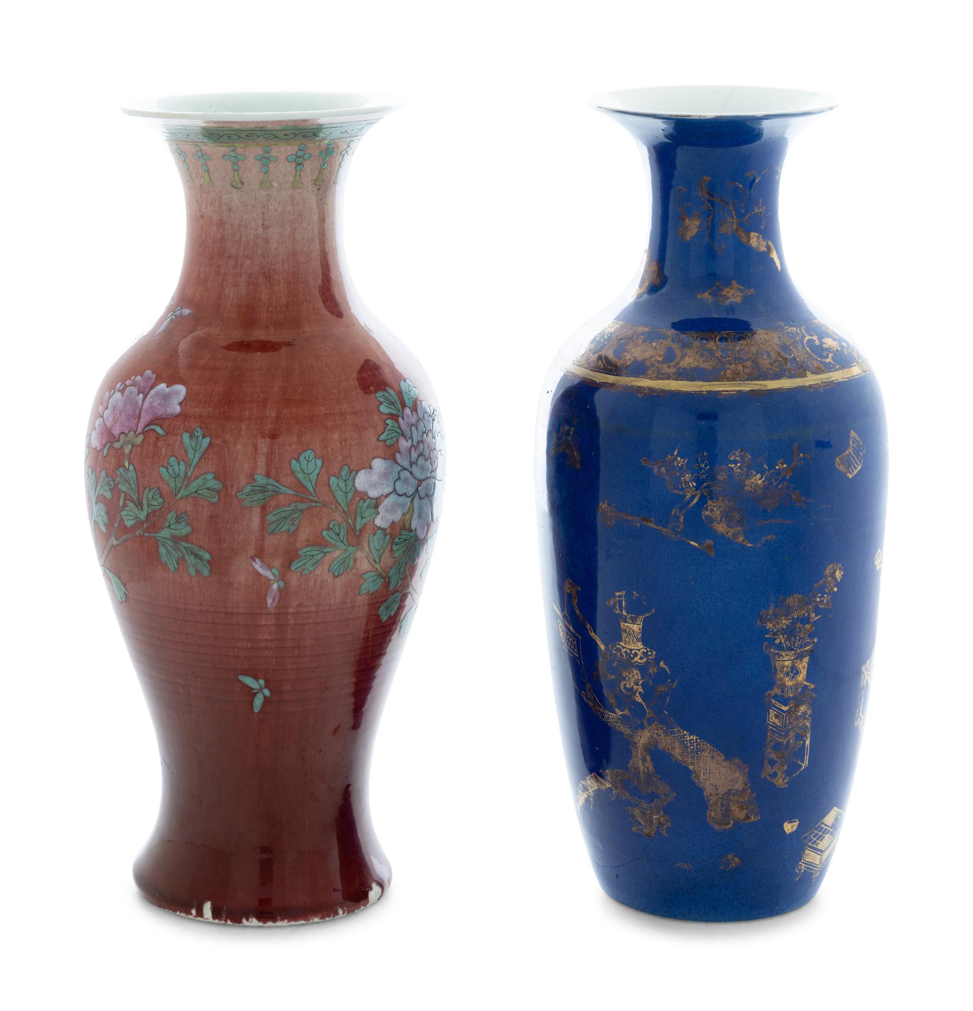 Two Chinese Monochrome Glazed Porcelain Vases