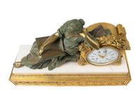 A French Empire Bronze, Gilt Bronze and Marble Figural Mantle Clock — 19TH CENTURY