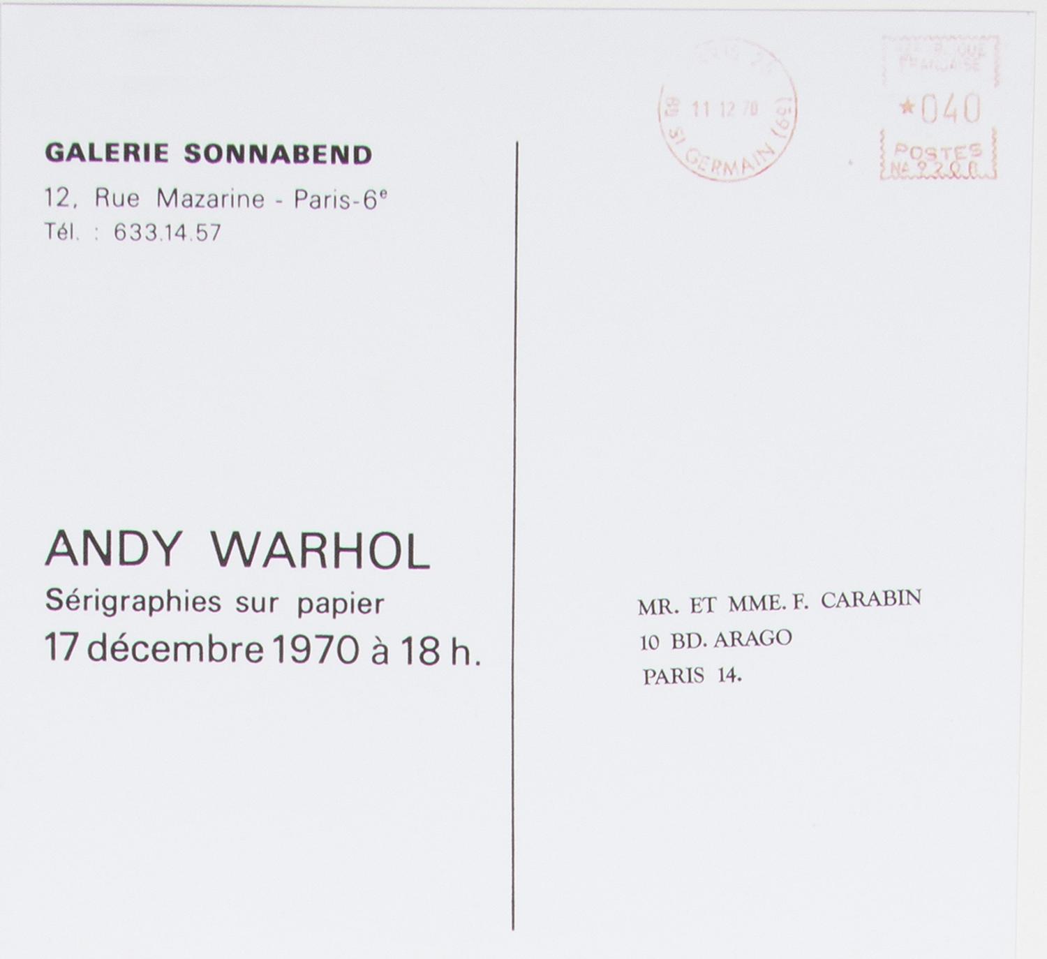 After Andy Warhol, (American, 1928-1987), Flowers, 1970 (announcement card for Galerie Sonnabend)