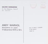 After Andy Warhol, (American, 1928-1987), Flowers, 1970 (announcement card for Galerie Sonnabend)