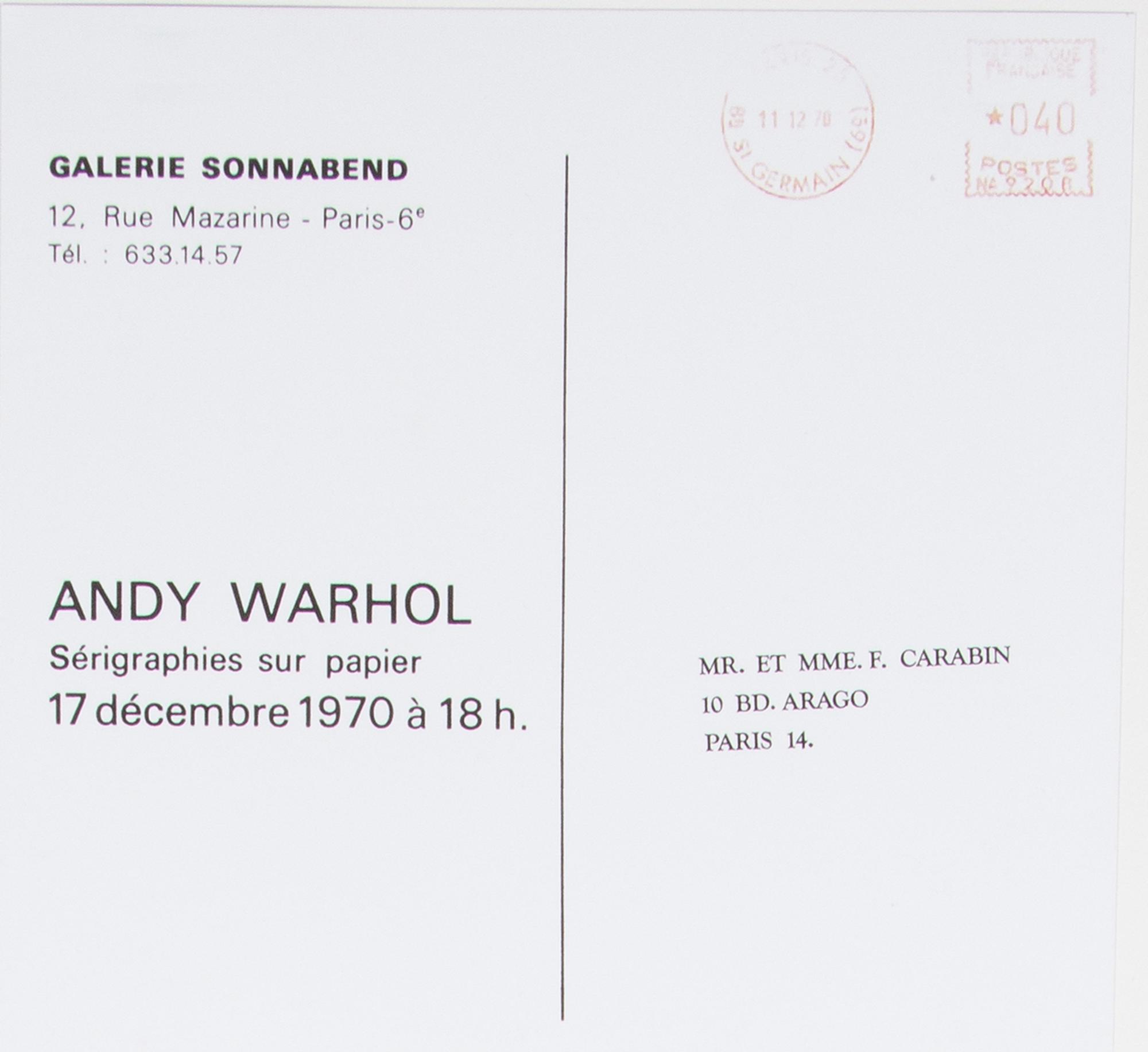 After Andy Warhol, (American, 1928-1987), Flowers, 1970 (announcement card for Galerie Sonnabend)