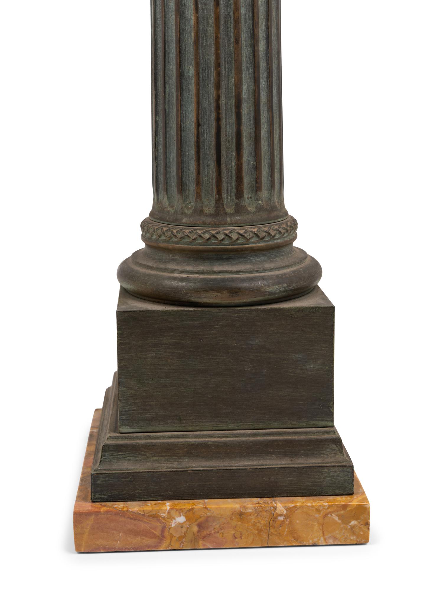 A Patinated Cast Metal and Marble "Ionic Column" Table Lamp