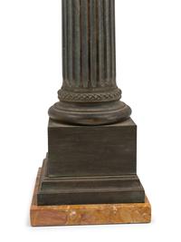 A Patinated Cast Metal and Marble "Ionic Column" Table Lamp