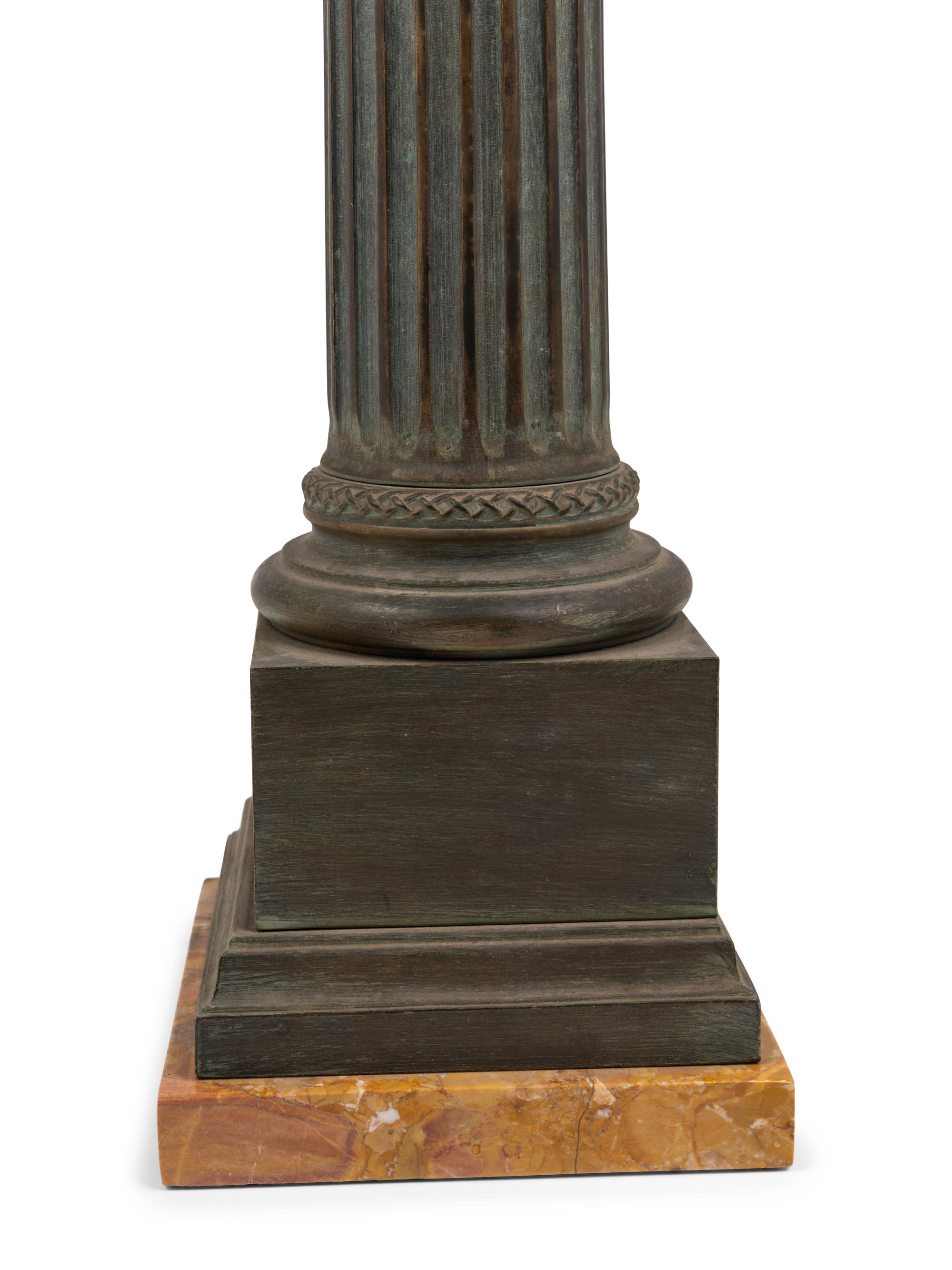 A Patinated Cast Metal and Marble "Ionic Column" Table Lamp