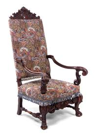 A Renaissance Revival Mahogany Open Armchair, Height 57 1/2 inches.