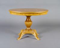 A Swedish Neoclassical Birch Center Table, Height 28 1/4 x width 39 x depth 27 1/2 inches.