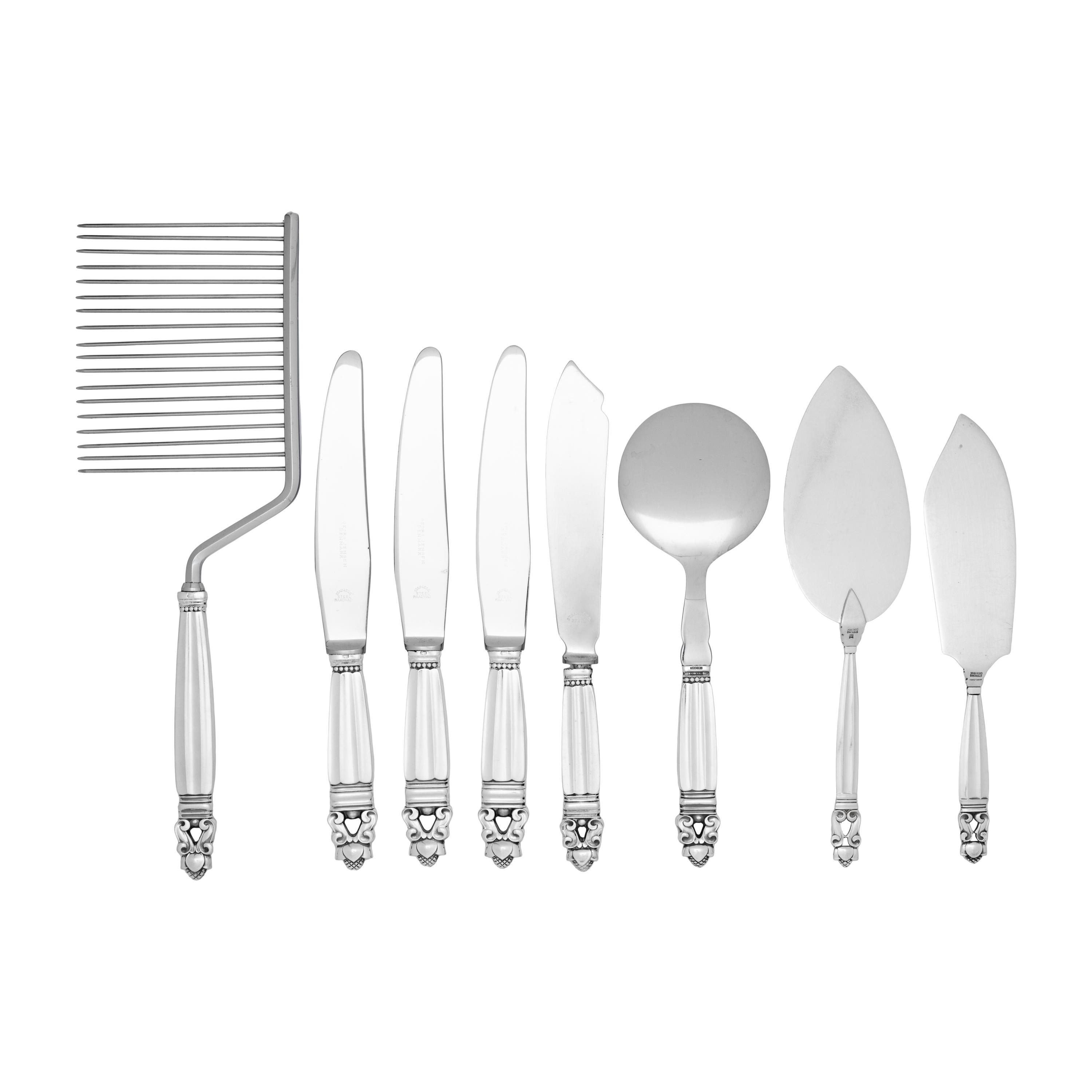 A Group of Georg Jensen Acorn Silver Flatware Articles
