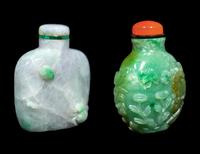 Two Chinese Carved Jadeite Snuff Bottles