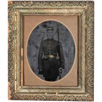 [EARLY PHOTOGRAPHY - PORTRAITURE]. A group of 6 folk art hand-painted tintypes of soldiers in uniform, comprising: