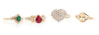 A Collection of Yellow Gold, Diamond and Colored Gemstone Rings, 8.50 dwts.