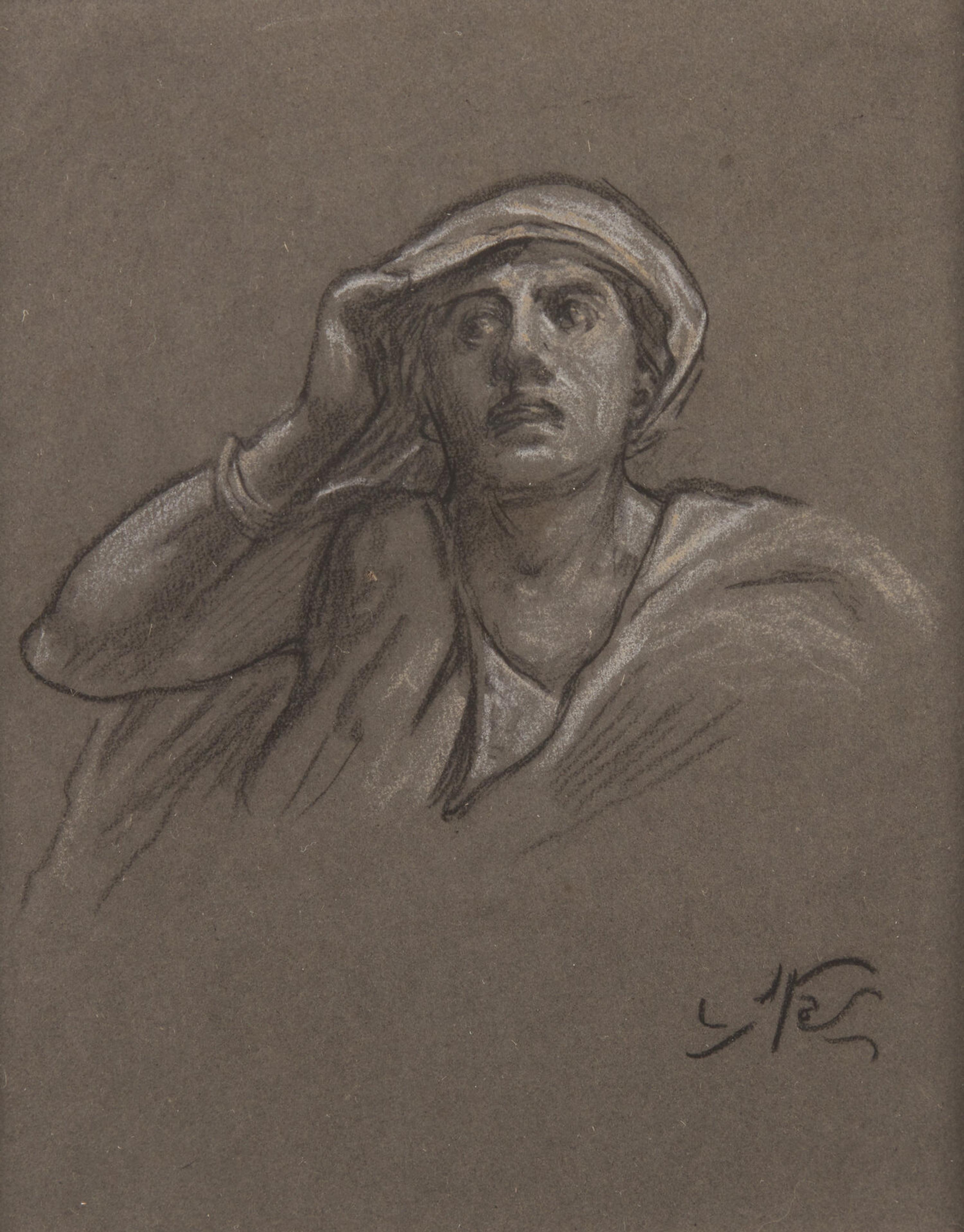 Elihu Vedder (American, 1836–1923) — Study for "Return from Calvary - the Ninth Hour from Crucifixion," c. 1867; together with Sketch of a Boy's Head (Two Works)