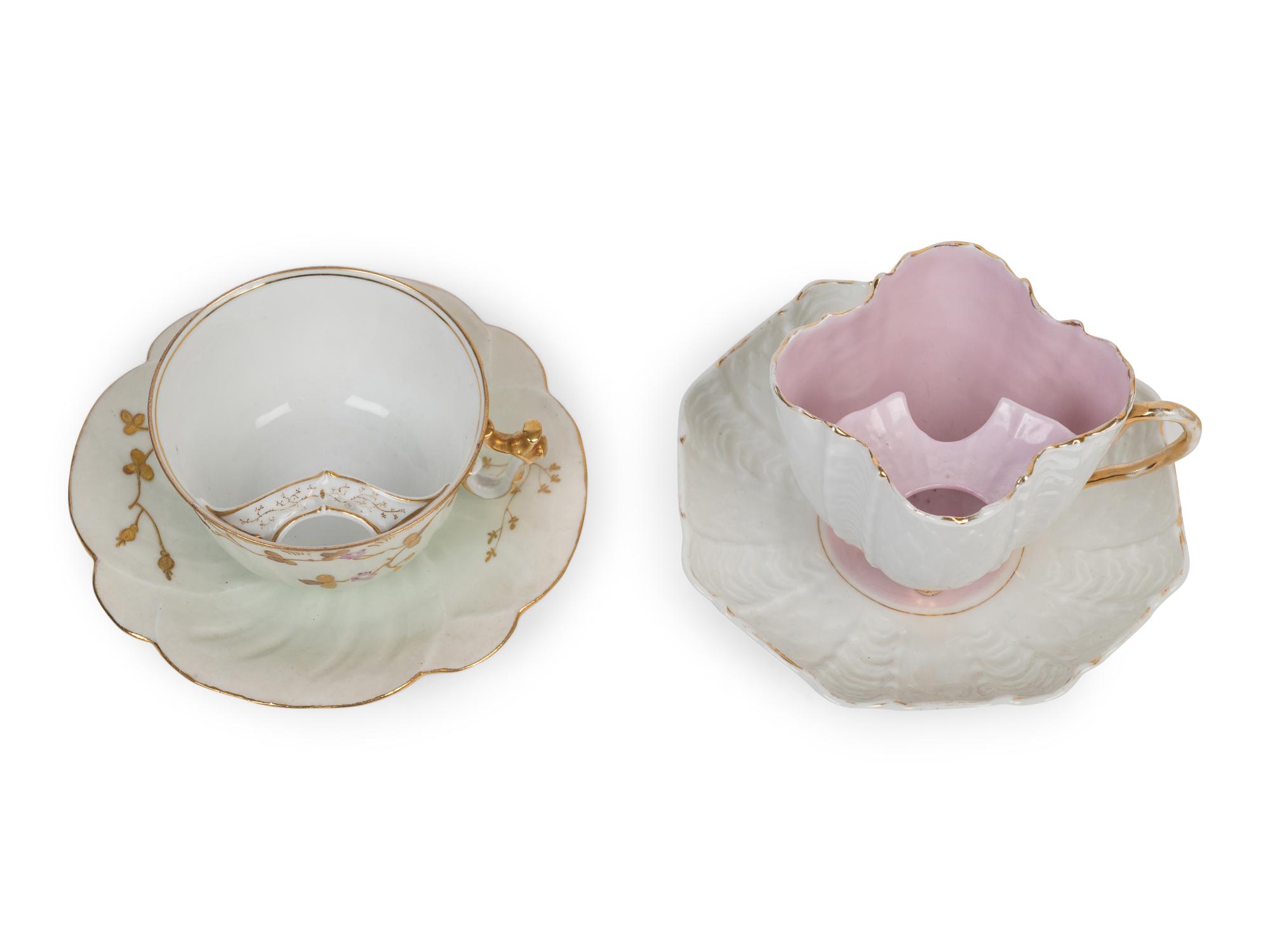 Two Continental Porcelain Moustache Cups and Saucers