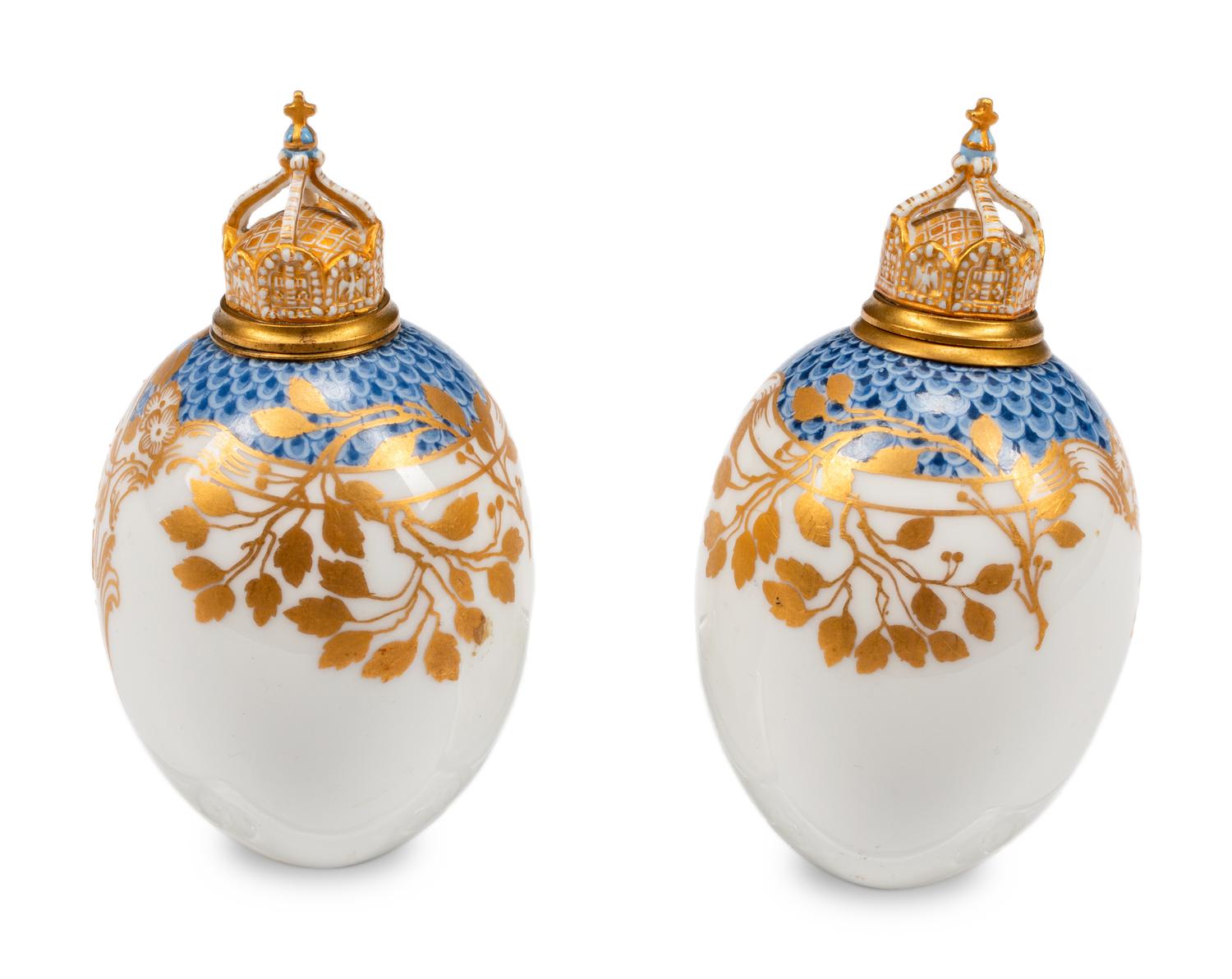 Two Continental Porcelain Egg-Form Scent Bottles