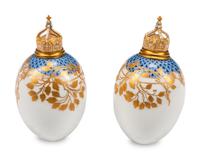 Two Continental Porcelain Egg-Form Scent Bottles