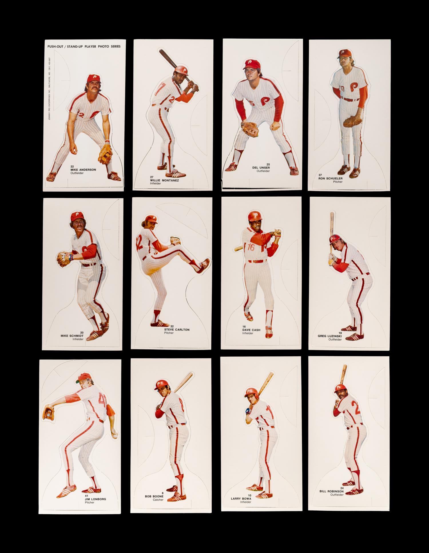 A Complete Set of 12 1974 Johnny Pro Philadelphia Phillies Stand Up Baseball Cards (Including Mike Schmidt),