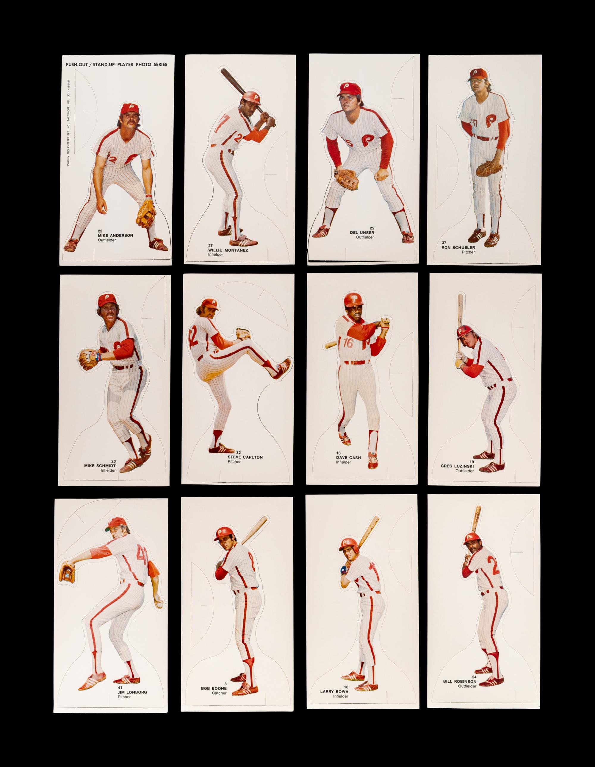 A Complete Set of 12 1974 Johnny Pro Philadelphia Phillies Stand Up Baseball Cards (Including Mike Schmidt),
