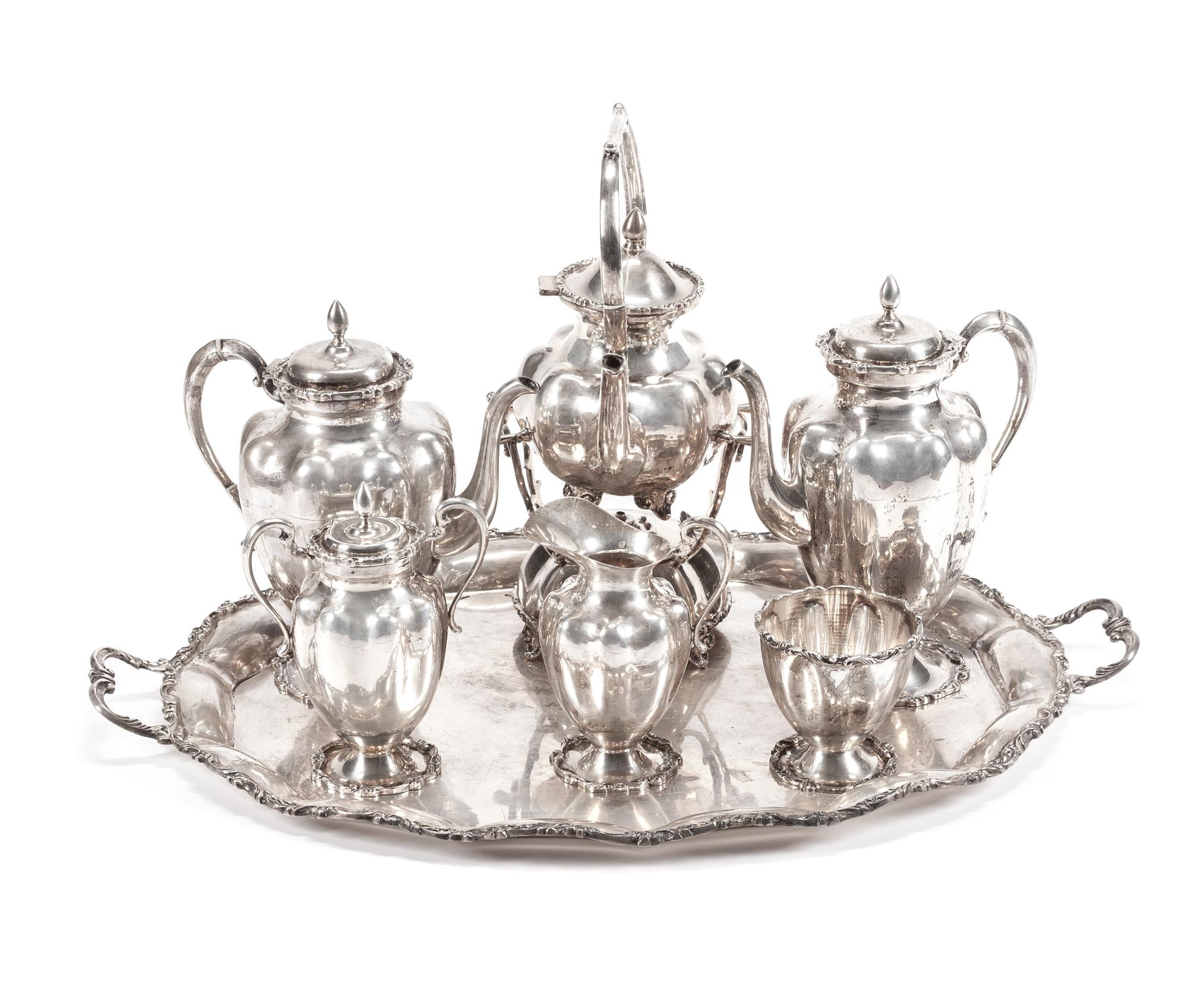 A Mexican Silver Tea and Coffee Service, Plata Villa, Mexico City, 20th Century and Others, comprising a water kettle on stand, teapot,