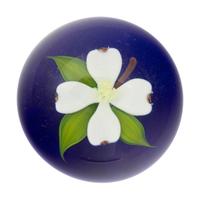 A Paul Stankard Large White Blossom on Blue Ground Glass Paperweight