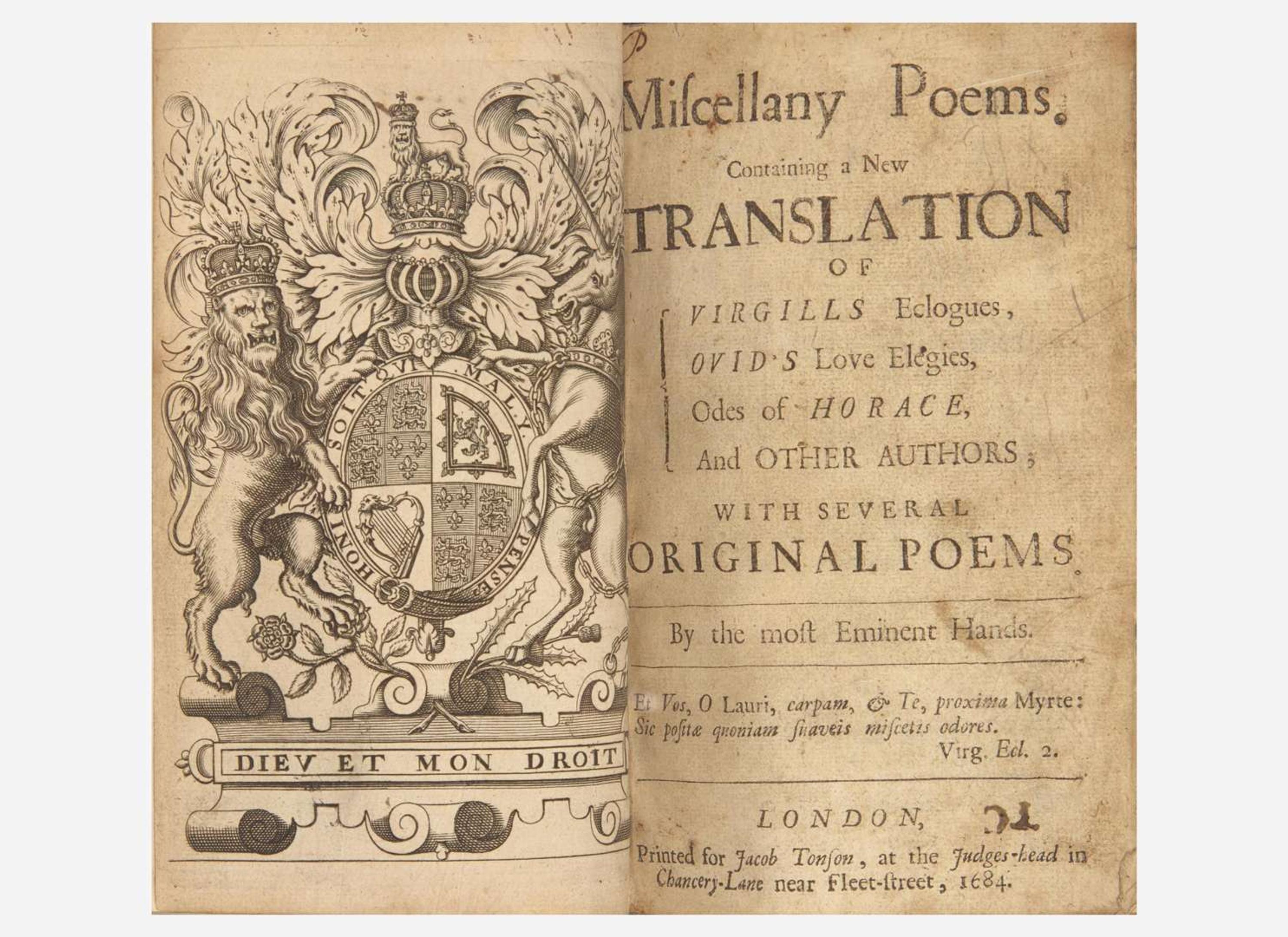 [Literature] (Dryden, John, et al.) Miscellany Poems...