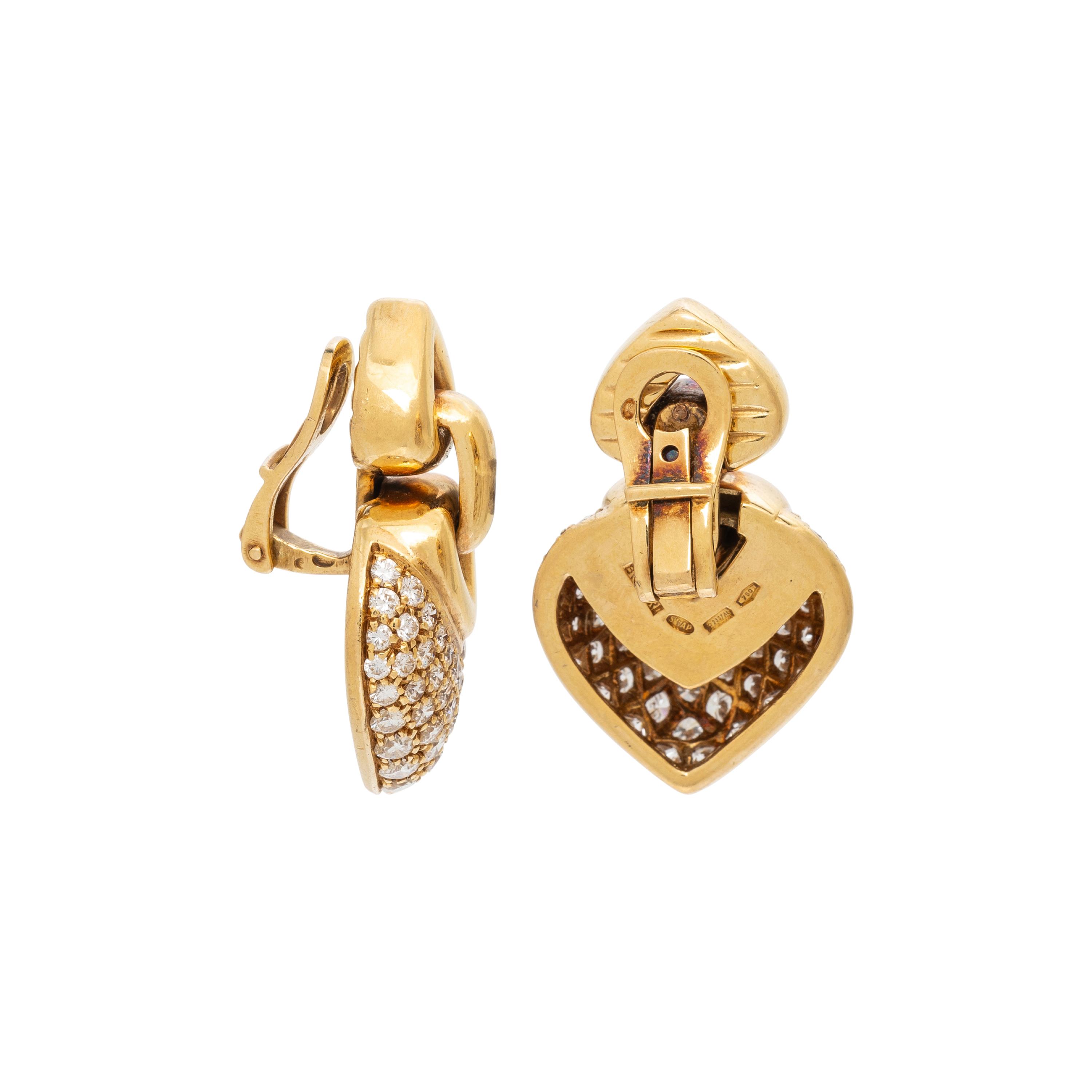 BULGARI, YELLOW GOLD AND DIAMOND 'DOPPIO CUORE' EARRINGS