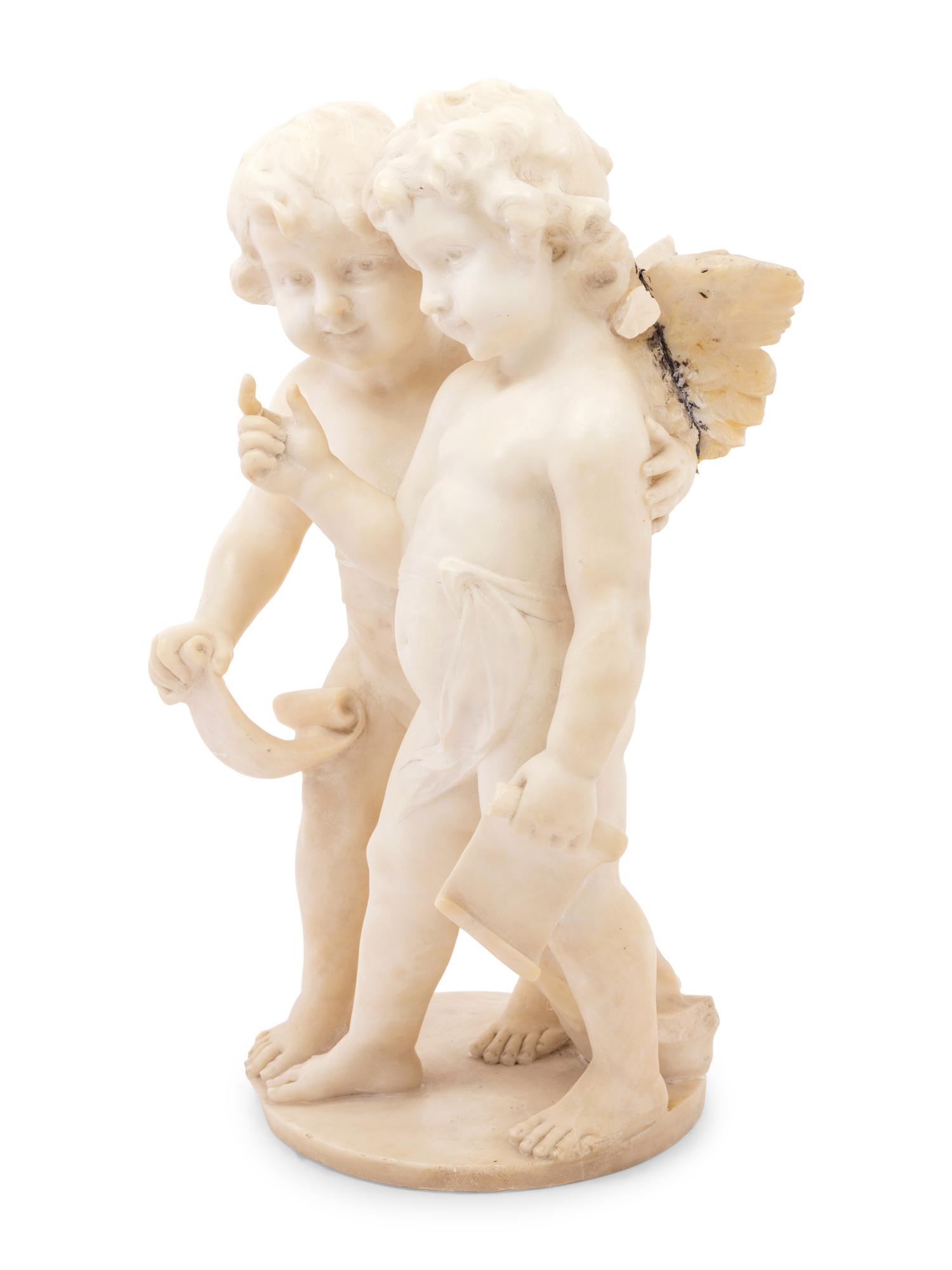 A Carved Marble Figure of Two Putti