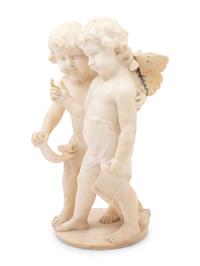 A Carved Marble Figure of Two Putti