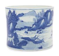 Two Chinese Blue and White Porcelain Brushpots, Bitong