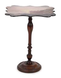 A Victorian Hand-Painted English Side Table on a Turned Oak Base