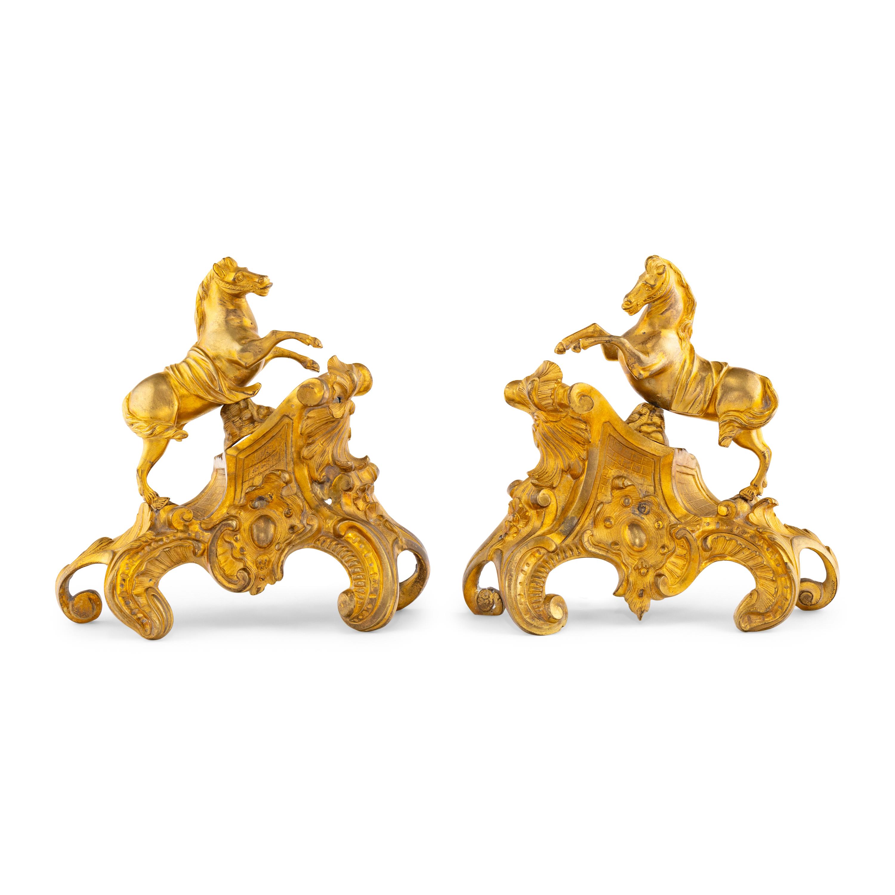 A Pair of Louis XV Gilt Bronze Chenets