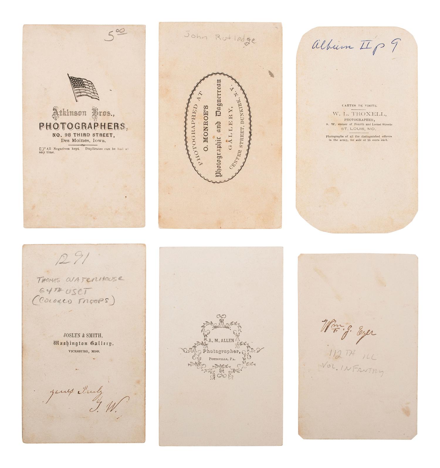 [MILITARIA]. 26 photographs, incl. CDVs of Civil War officers and enlisted men, some identified.