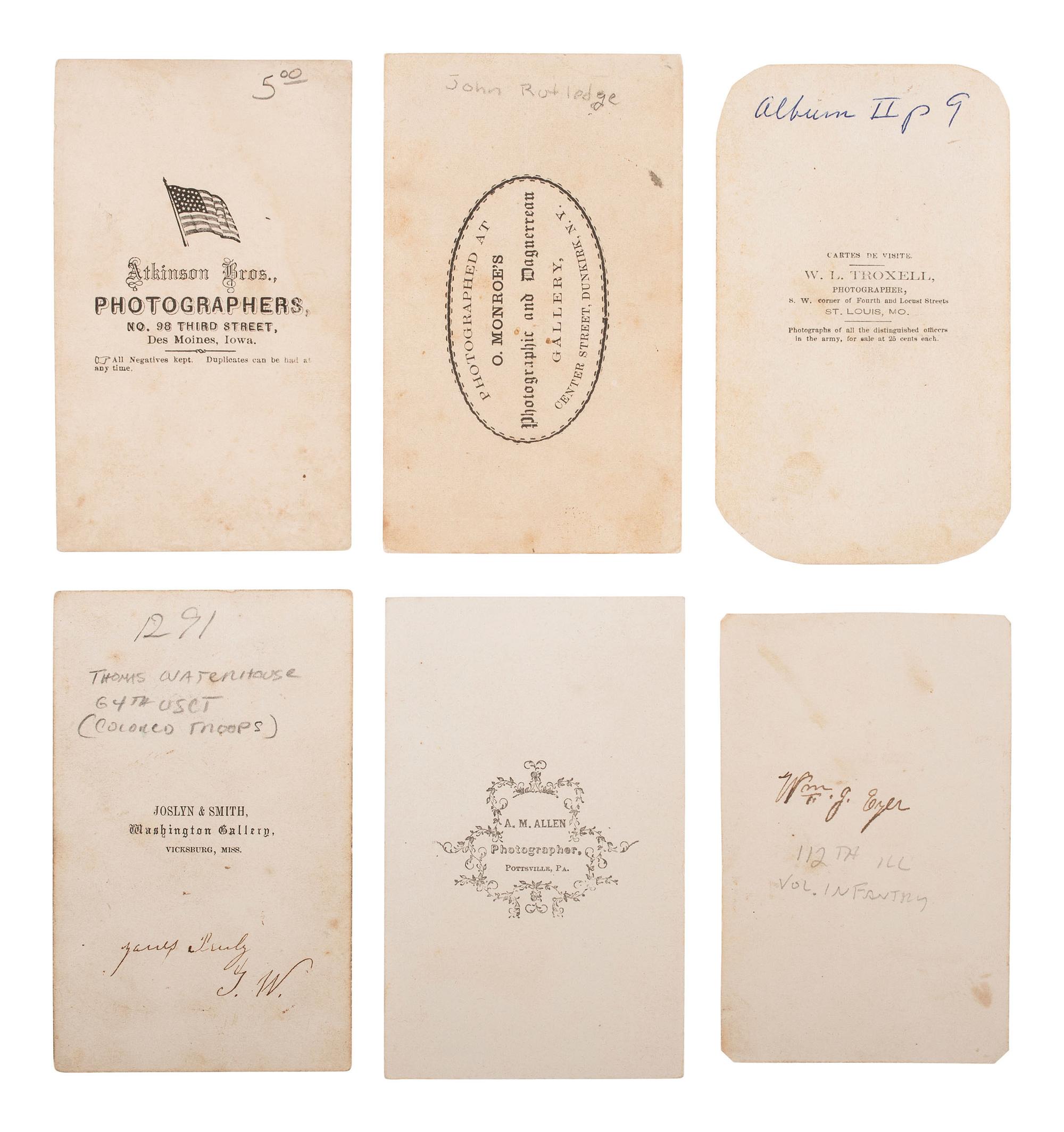 [MILITARIA]. 26 photographs, incl. CDVs of Civil War officers and enlisted men, some identified.