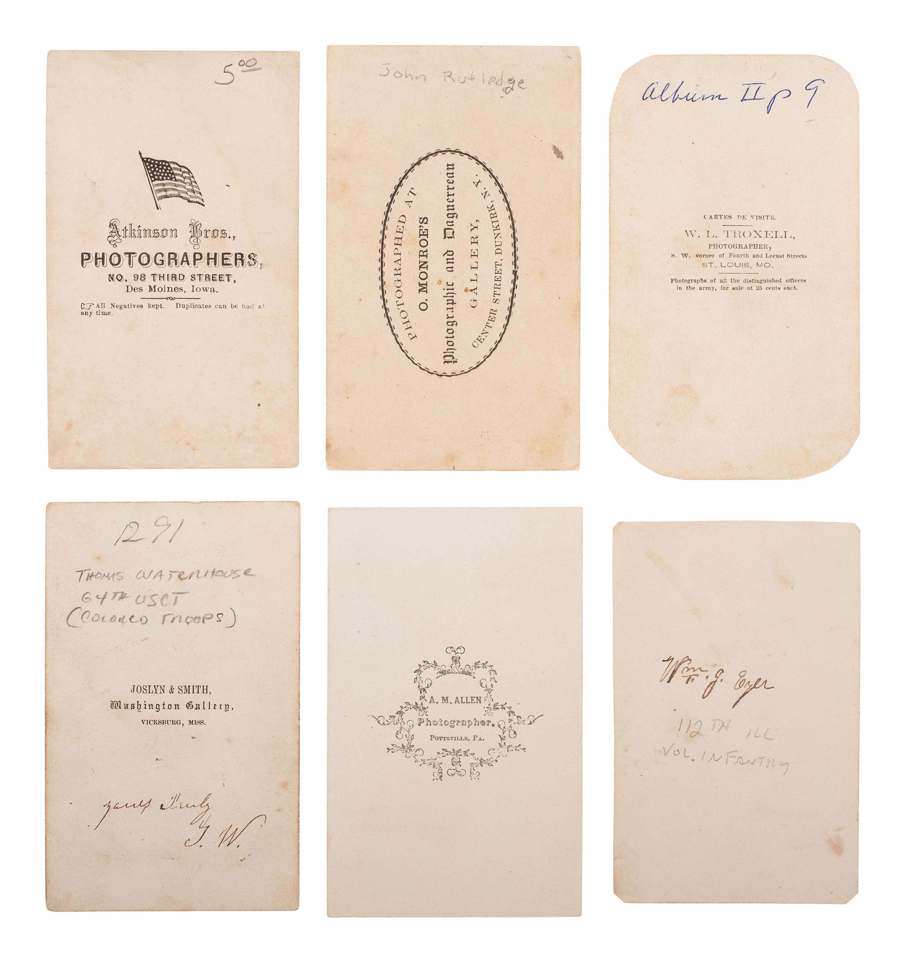 [MILITARIA]. 26 photographs, incl. CDVs of Civil War officers and enlisted men, some identified.