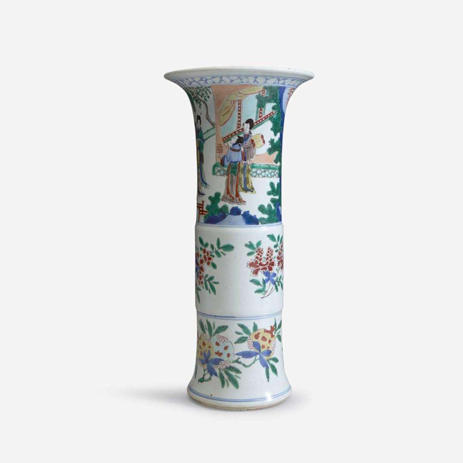 A Chinese wucai-decorated porcelain beaker vase Transitional period, mid 17th Century