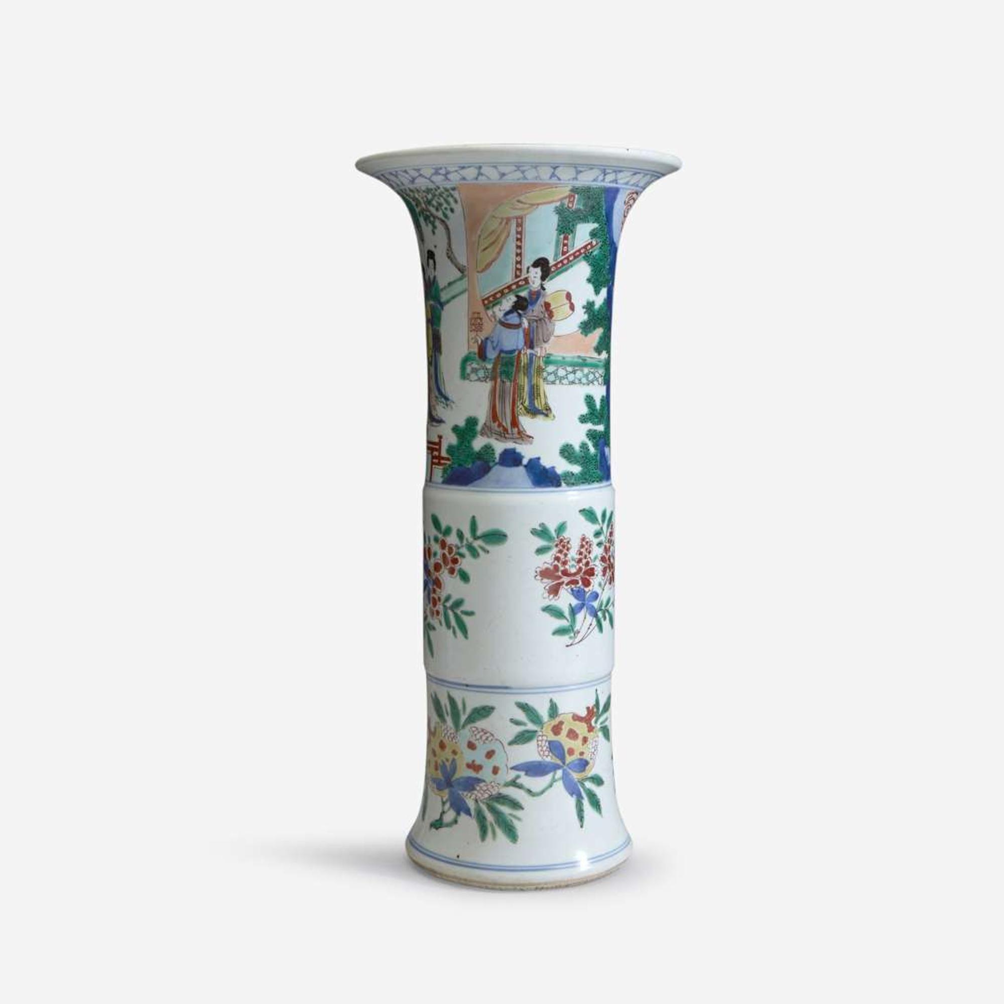 A Chinese wucai-decorated porcelain beaker vase Transitional period, mid 17th Century