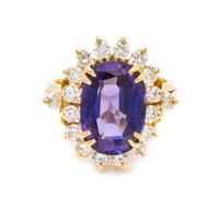 An 18 Karat Yellow Gold, Purple Spinel and Diamond Ring, 5.50 dwts.