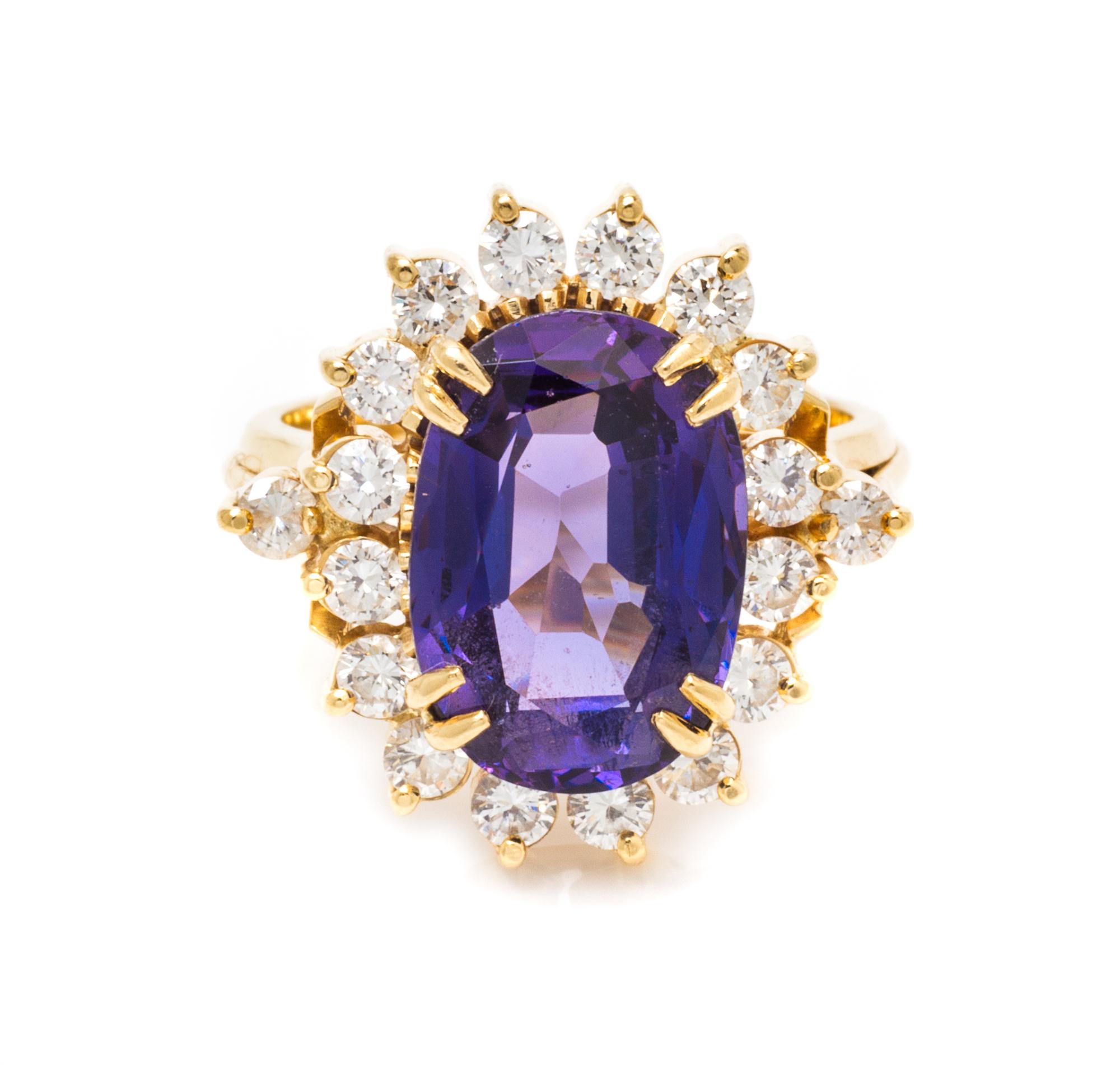 An 18 Karat Yellow Gold, Purple Spinel and Diamond Ring, 5.50 dwts.