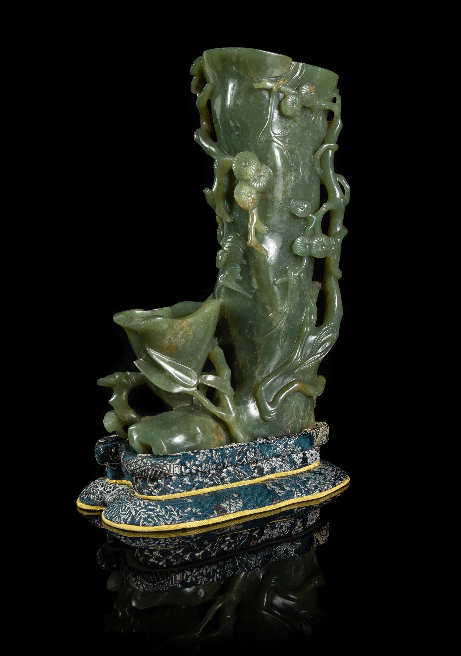A Russet and Green Jade Flower Vase