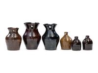 Six Fair and Amusement Park Souvenir Slip-Glazed Miniature Stoneware Vessels