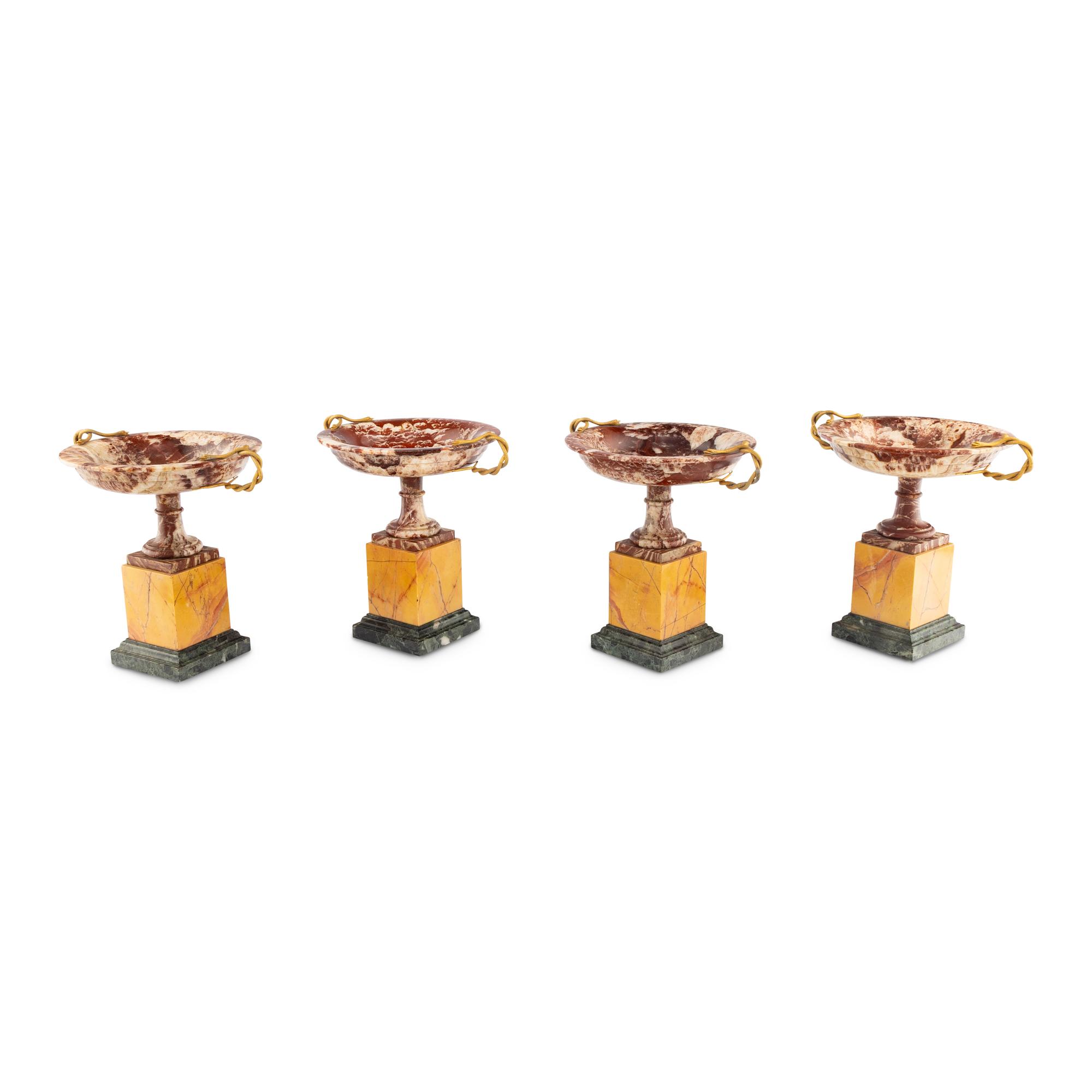 A Set of Four Gilt Bronze Mounted Marble Tazze