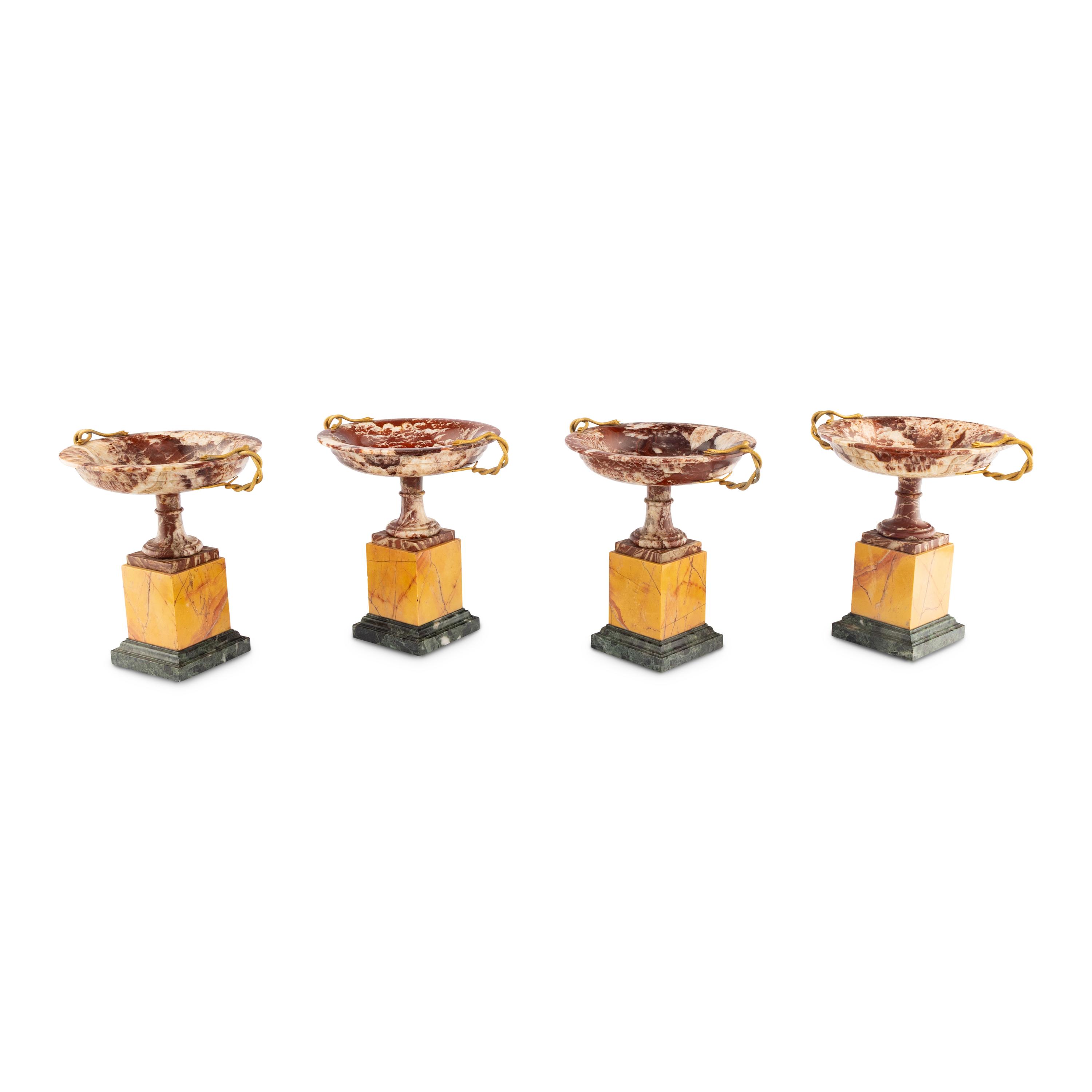A Set of Four Gilt Bronze Mounted Marble Tazze
