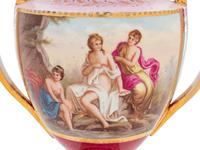 A Pair of Vienna Painted Porcelain Covered Urns and Stands