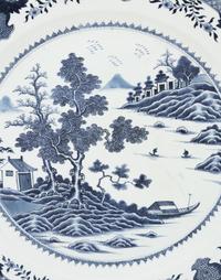 A Large Chinese Export Blue and White Porcelain 'Landscape' Charger