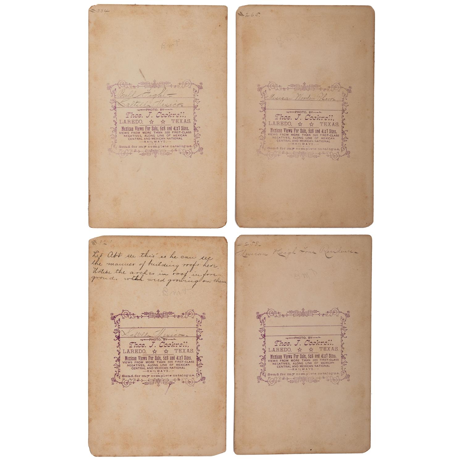 [EARLY PHOTOGRAPHY]. Four boudoir cards of Saltilla, Mexico.