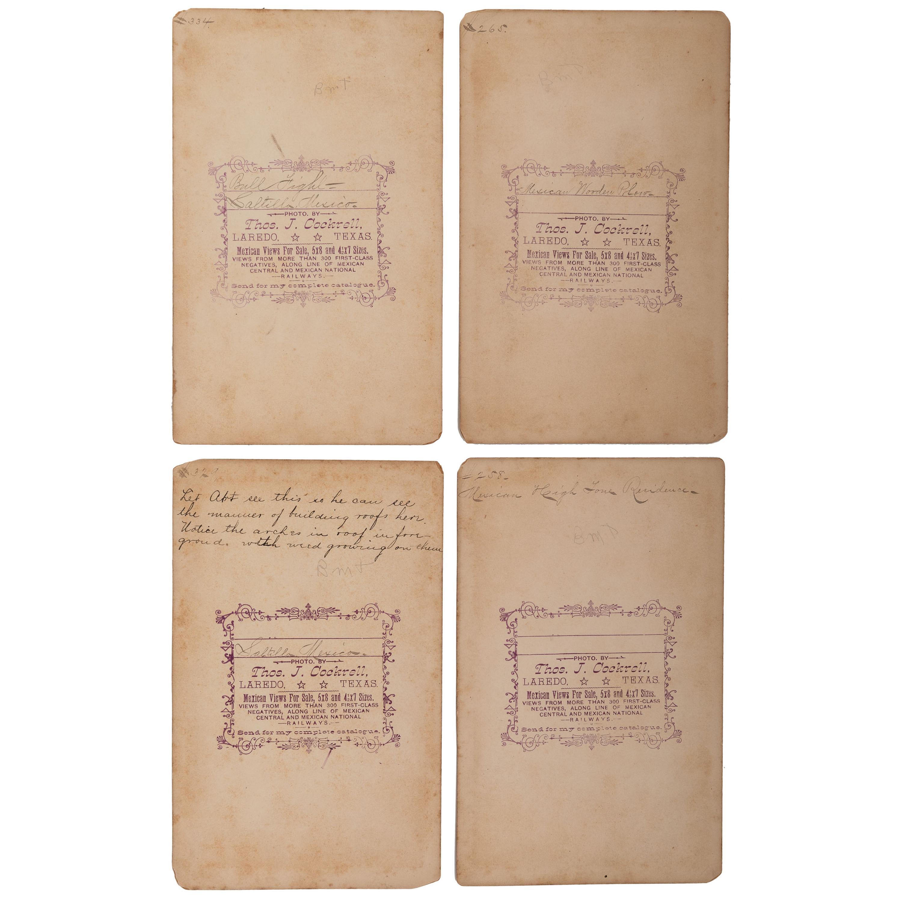 [EARLY PHOTOGRAPHY]. Four boudoir cards of Saltilla, Mexico.