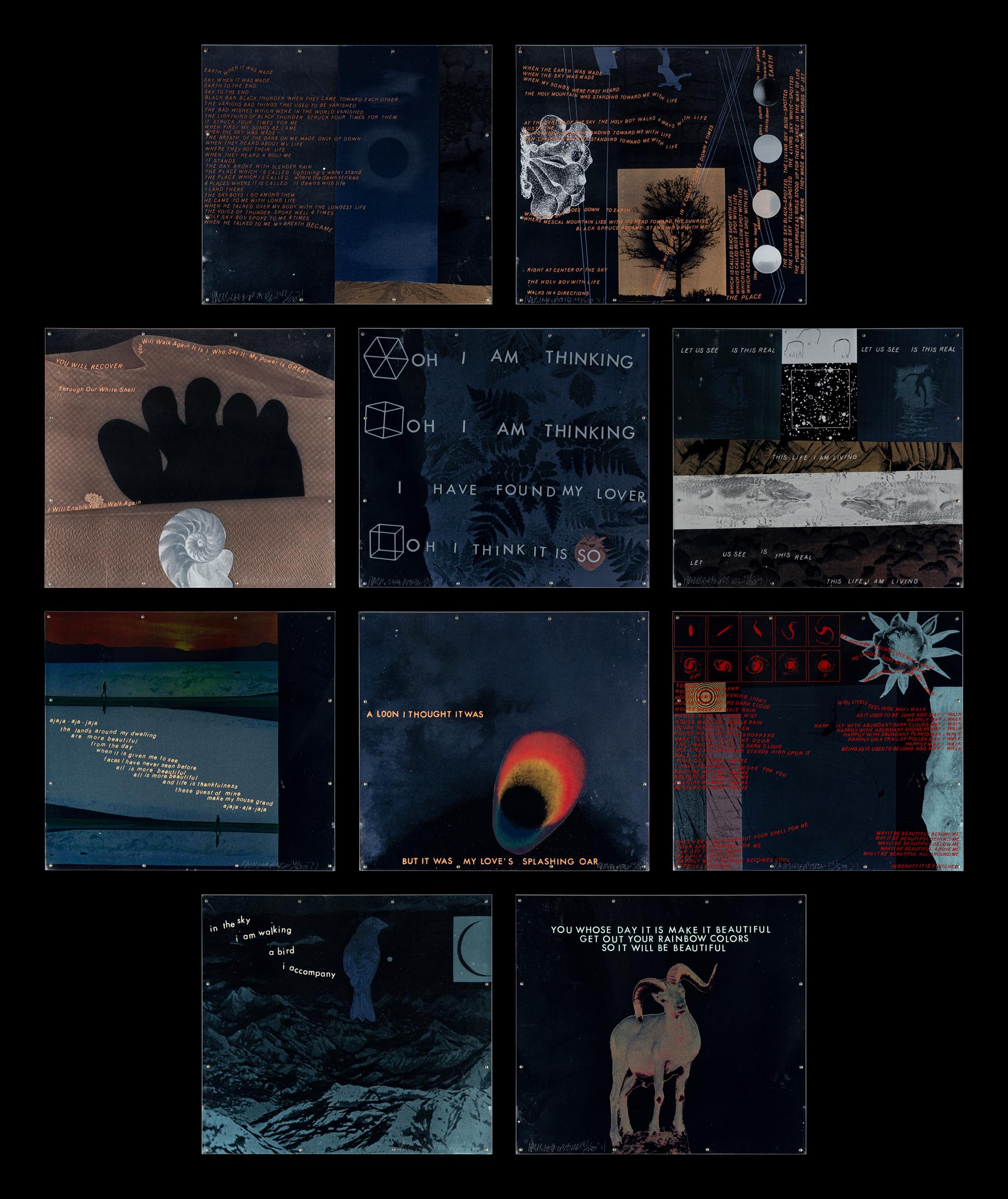 Opal Gospel (complete set of ten screenprints in colors on movable acrylic panels with the original Lucite base and screenprinted stainless steel cover), 1971