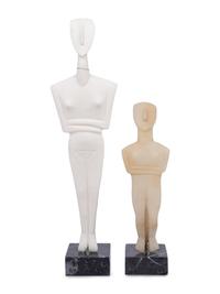 Two Carved White Marble Replica Cycladic Figures